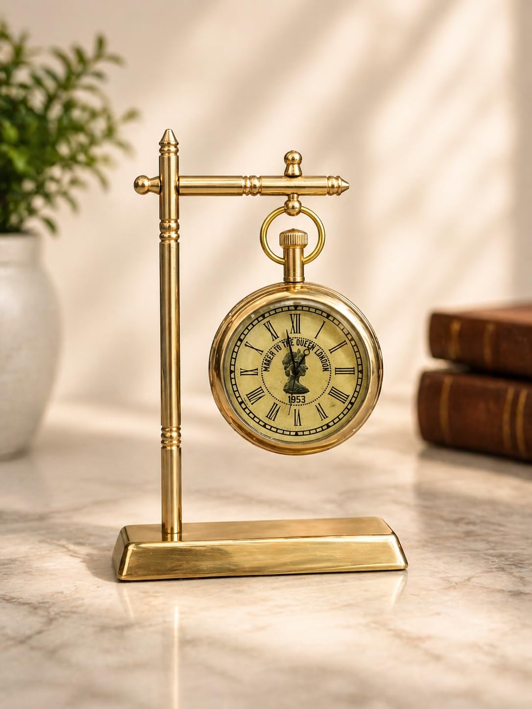 Vintage Brass Hanging Pocket Watch Clock with Stand | Antique